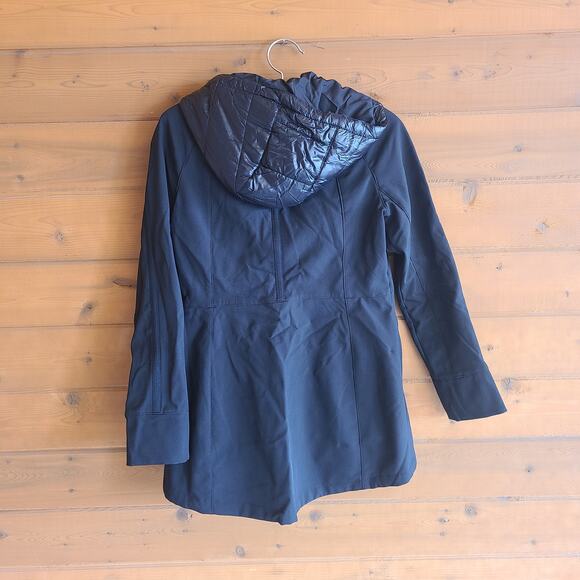 Michael Kors Black Neon Yellow Rain Jacket Quilted Puffer Hood Zip Reflective S - Picture 2 of 4